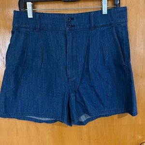 J Crew high rise chambray front pleat shorts